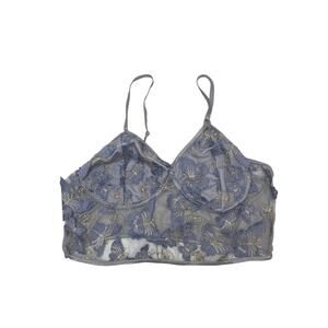 Blue Gray Silver Mesh Butterfly Appliqué Fairy Bralette 3XL